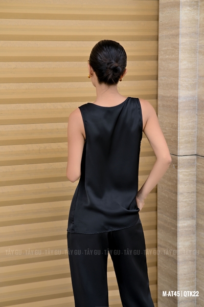 Áo Lụa Sát Nách Cổ V Có Nơ LIULY Taygu | AT45