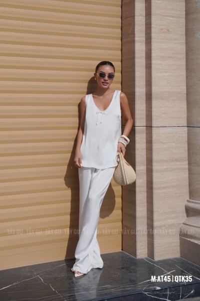 Áo Lụa Sát Nách Cổ V Có Nơ LIULY Taygu | AT45