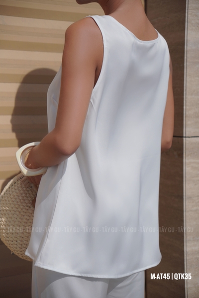 Áo Lụa Sát Nách Cổ V Có Nơ LIULY Taygu | AT45