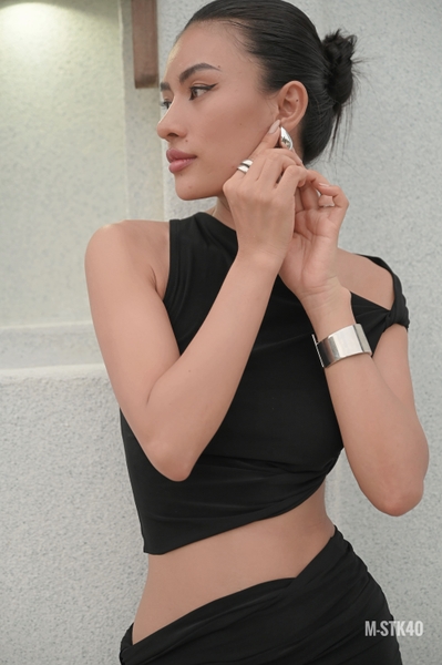 Set Thiết Kế Áo Váy Xoắn Cuộn Đen KAMI Taygu | STK40
