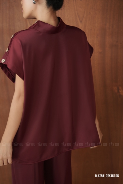 Áo Lụa Xẻ Cổ Tay Liền Nút Gỗ Thanh Lịch LUDI Taygu | AT58