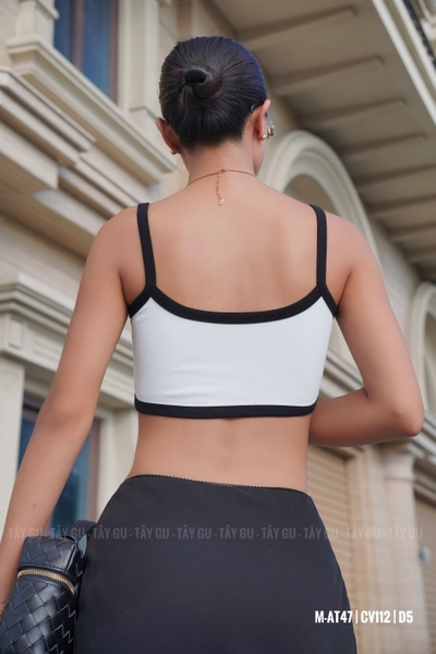 Áo Croptop Hai Dây Viền Đen AULA Taygu | AT47