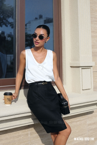 Áo Lụa Sát Nách Cổ V Có Nơ LIULY Taygu | AT45