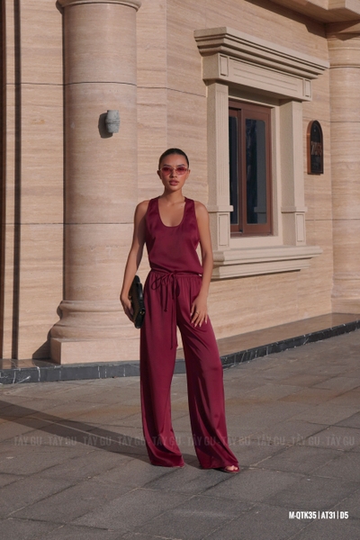 Quần Lụa Suông Dài Lưng Dây Rút OLINA Taygu | QTK35