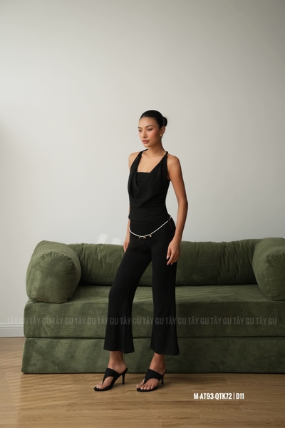 Áo Chiffon Đen Nữ Cổ V Trễ Vai 2 Cách Mặc VELVA | AT93