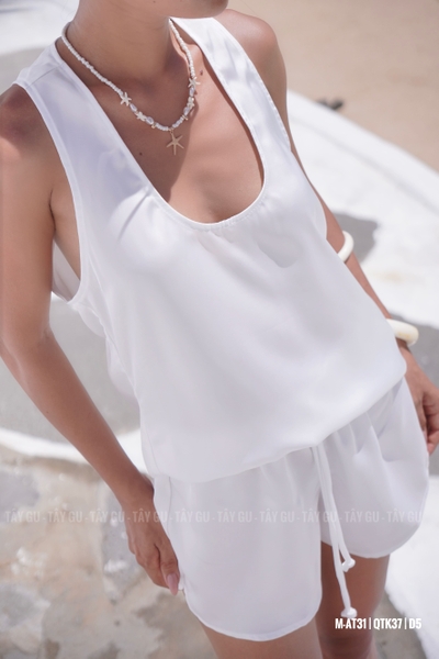 Áo Lụa Ba Lỗ Cổ Chữ U Sâu Khoét Lưng MIANA Taygu | AT31