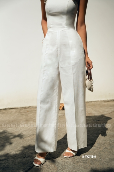Jumpsuit Trắng Hai Dây Khoen Kim Loại Thanh Lịch KEZI Taygu | JTK27