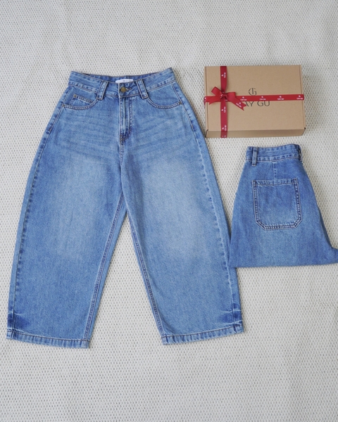 Quần Baggy Jean Xanh Ống Cong Form Lửng Trendy FUNHI Taygu | QM95