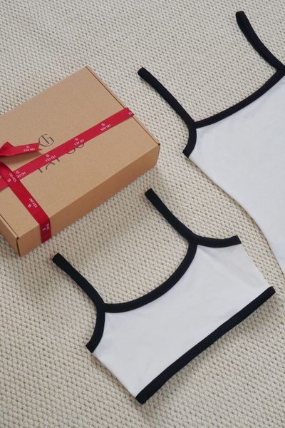 Áo Croptop Hai Dây Viền Đen AULA Taygu | AT47