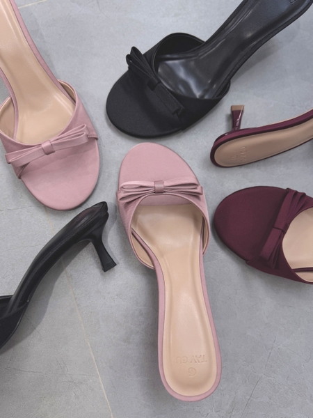 Guốc Cao Gót 3cm Mũi Tròn Bọc Lụa Satin LOLA Taygu | D6