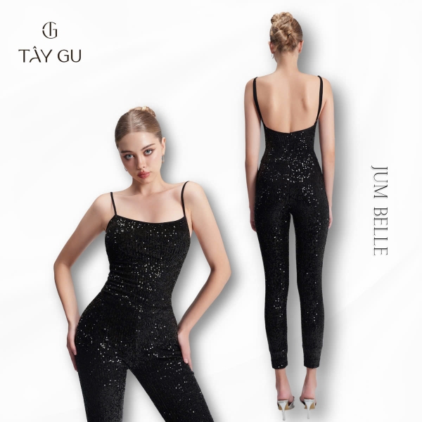 Jumpsuit Thiết Kế Hai Dây Đen Bling BELLE Taygu | JTK17