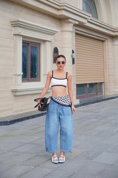 Quần Baggy Jean Xanh Ống Cong Form Lửng Trendy FUNHI Taygu | QM95