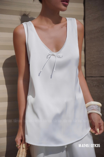 Áo Lụa Sát Nách Cổ V Có Nơ LIULY Taygu | AT45