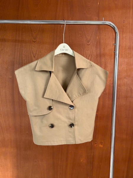 Áo Thiết Kế Kaki Dày Sát Nách Cổ V Có Nút MESA Taygu | AT60