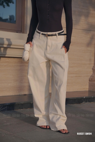 Quần Jean Ống Suông Trắng Kem Basic QILA Taygu | QM104