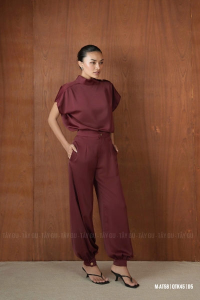 Áo Lụa Xẻ Cổ Tay Liền Nút Gỗ Thanh Lịch LUDI Taygu | AT58