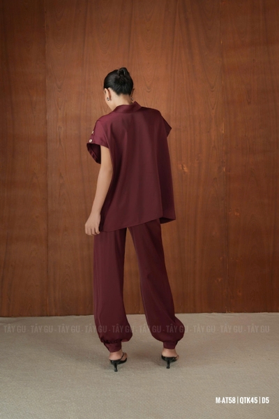 Áo Lụa Xẻ Cổ Tay Liền Nút Gỗ Thanh Lịch LUDI Taygu | AT58