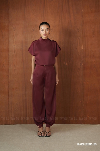 Áo Lụa Xẻ Cổ Tay Liền Nút Gỗ Thanh Lịch LUDI Taygu | AT58