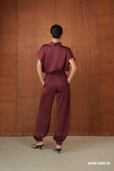 Áo Lụa Xẻ Cổ Tay Liền Nút Gỗ Thanh Lịch LUDI Taygu | AT58