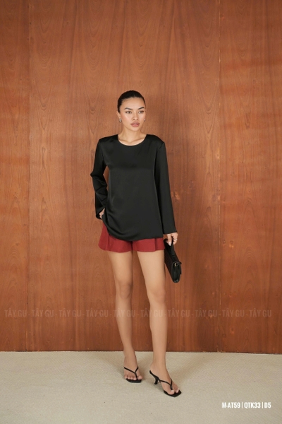 Áo Lụa Cổ Tròn Tay Dài Thanh Lịch MAEVA Taygu | AT59