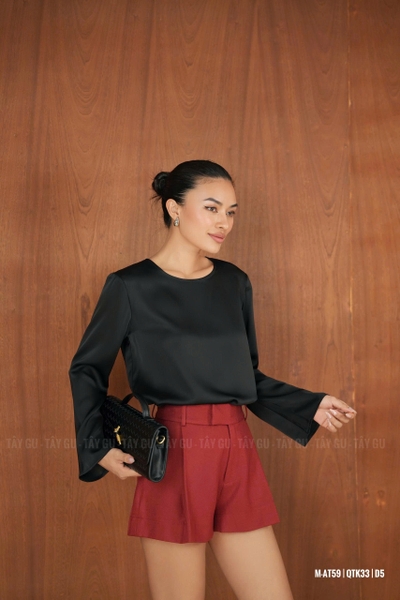 Áo Lụa Cổ Tròn Tay Dài Thanh Lịch MAEVA Taygu | AT59