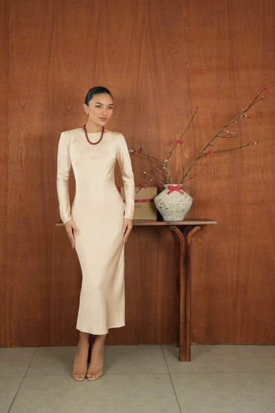 Đầm Lụa Tay Dài Cổ Tròn VÂN NHÃ Taygu | DTK142