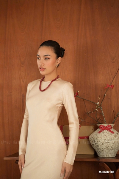 Đầm Lụa Tay Dài Cổ Tròn VÂN NHÃ Taygu | DTK142
