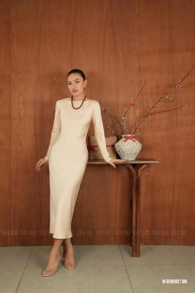 Đầm Lụa Tay Dài Cổ Tròn VÂN NHÃ Taygu | DTK142
