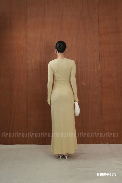 Đầm Thun Vàng Cổ Tròn Cài Nút Trước Dáng Xòe INVA Taygu | DTK144