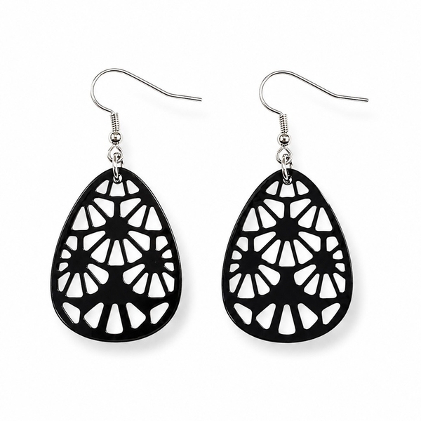 AZIET -  Buffalo Horn & Lacquer Earrings in Black Floral