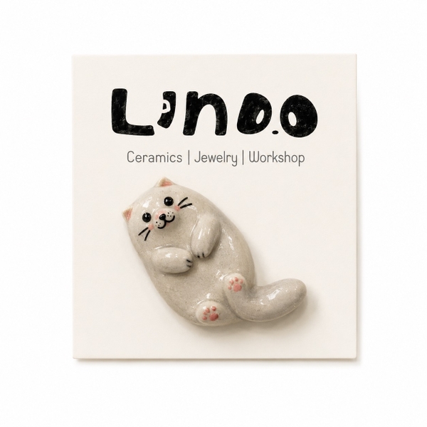 LINDO CRAFTS - White Cat Ceramic Magnet