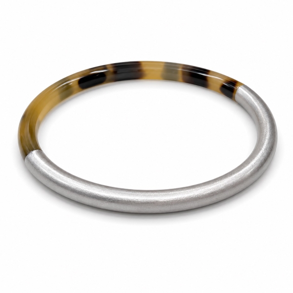 AZIET -  Buffalo Horn & Lacquer Round Bracelet in Silver & Leopard