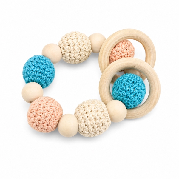 KID & BABY - Crochet Teething Toy With Wooden Circle in Blue