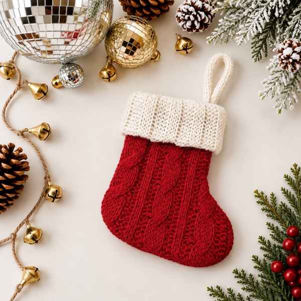 CHRISTMAS - Macrame Ornament in Red Stocking