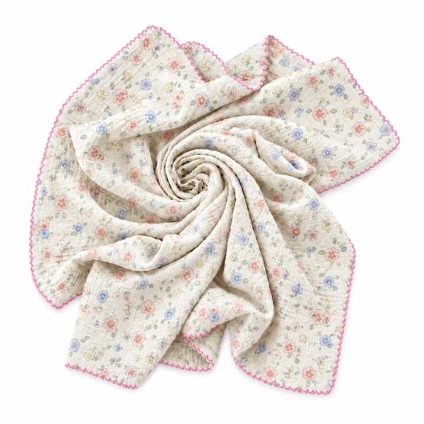 KID & BABY - Muslin Blanket in Tiny Blue & Pink Flower