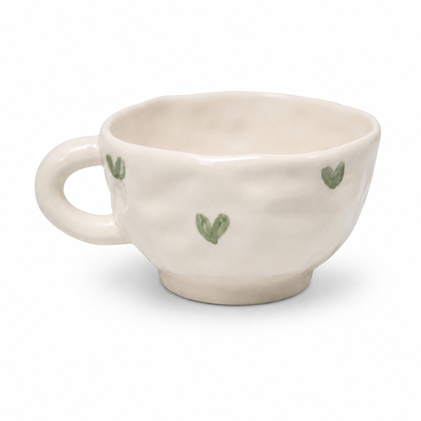 BAT TRANG -  Ceramic Short Wasabi Mug In Green Heart
