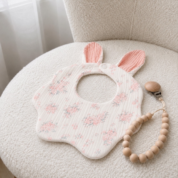 KID & BABY - Muslin Bunny Bib in Pastel Pink Rose