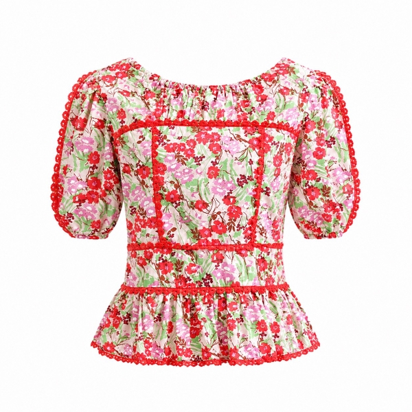 HUMANITY HANOI -  Puffy Sleeves Top in Rust Floral