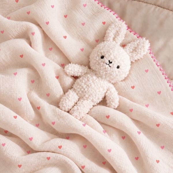 KID & BABY - Muslin Blanket in Pink Heart
