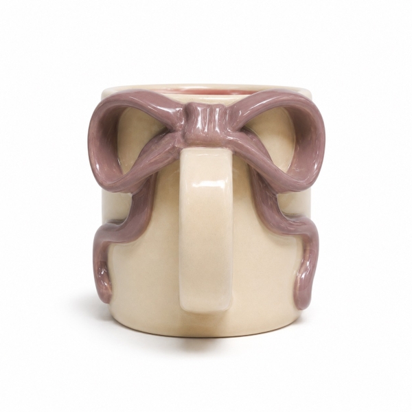 MEOW POTTERY - Ceramic Mug With Taupe Bow Handle