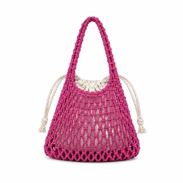 Mini Macrame Hand Bag in Fuchsia