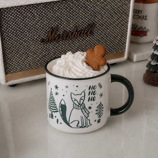 CHRISTMAS - Ceramic Short Mug in Green Winter Fox