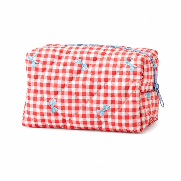 MAKE UP POUCH - Gingham Red with Blue Bow