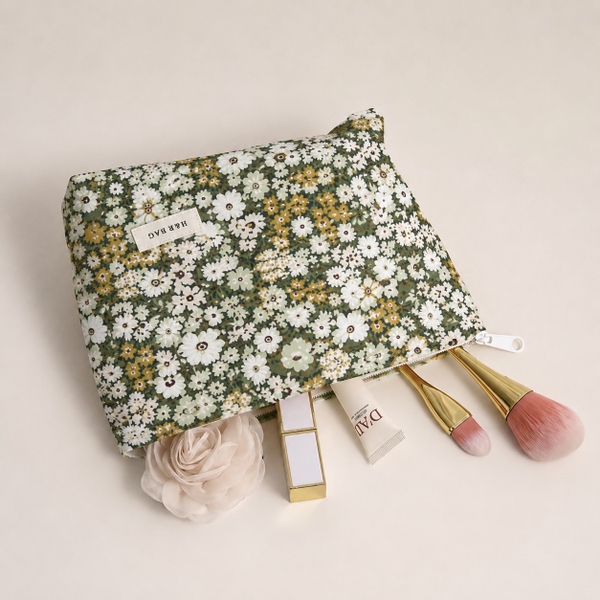 Make Up Purse - Tiny Flower in Green