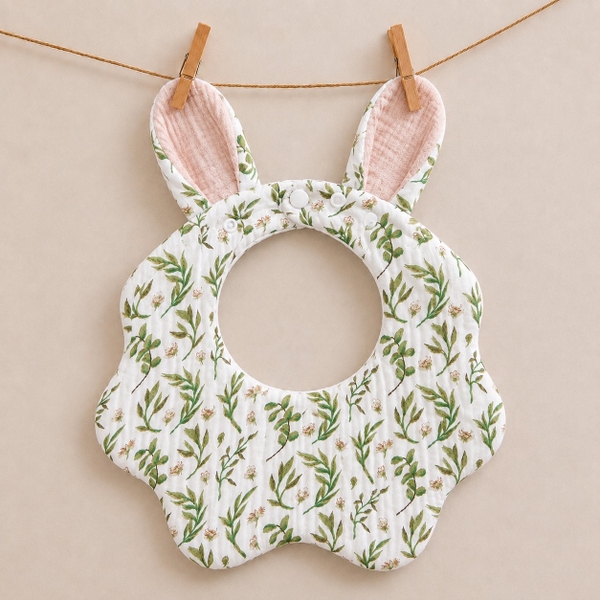 KID & BABY - Muslin Bunny Bib in Green Leaf