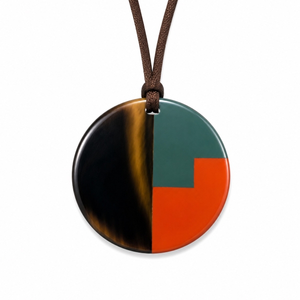 AZIET -  Buffalo Horn & Lacquer Necklace In Brown, Orange & Teal
