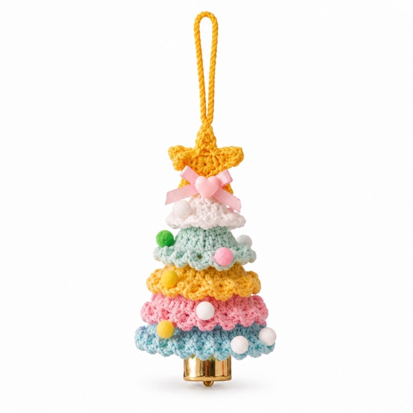 Macrame CHRISTMAS Ornament - CHRISTMAS Tree With Bell in Blue