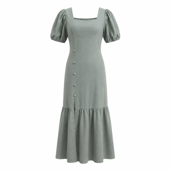 HUMANITY HANOI - Square Neck Linen Dress In Blue