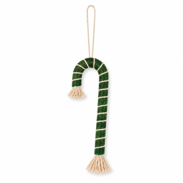Macrame Christmas Ornament - Candy Cane in Green