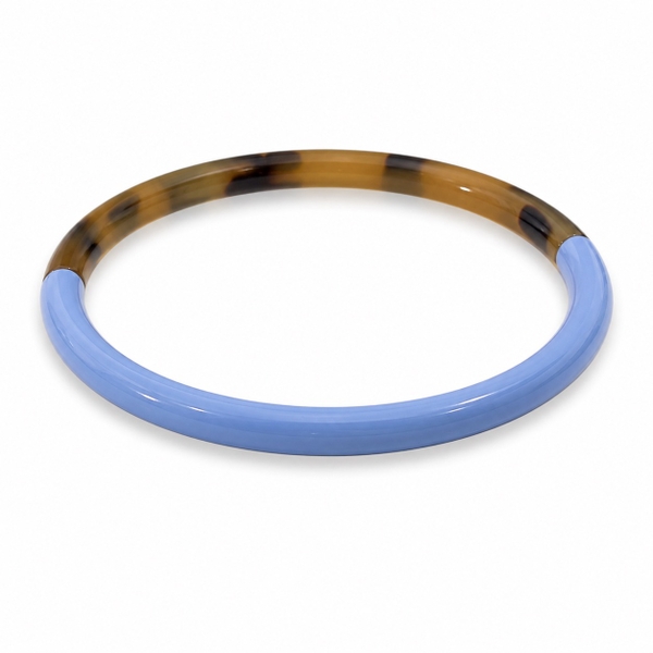 AZIET -  Buffalo Horn & Lacquer Round Bracelet in Blue & Leopard